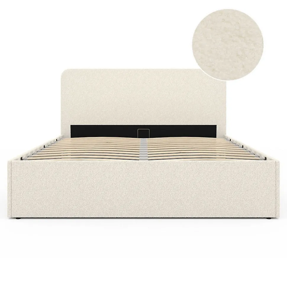 Lit coffre double BRADFORD avec tête de lit et sommier 140 x 190 cm tissu bouclette