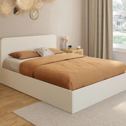 Lit coffre double BRADFORD avec tête de lit et sommier 140 x 190 cm tissu bouclette