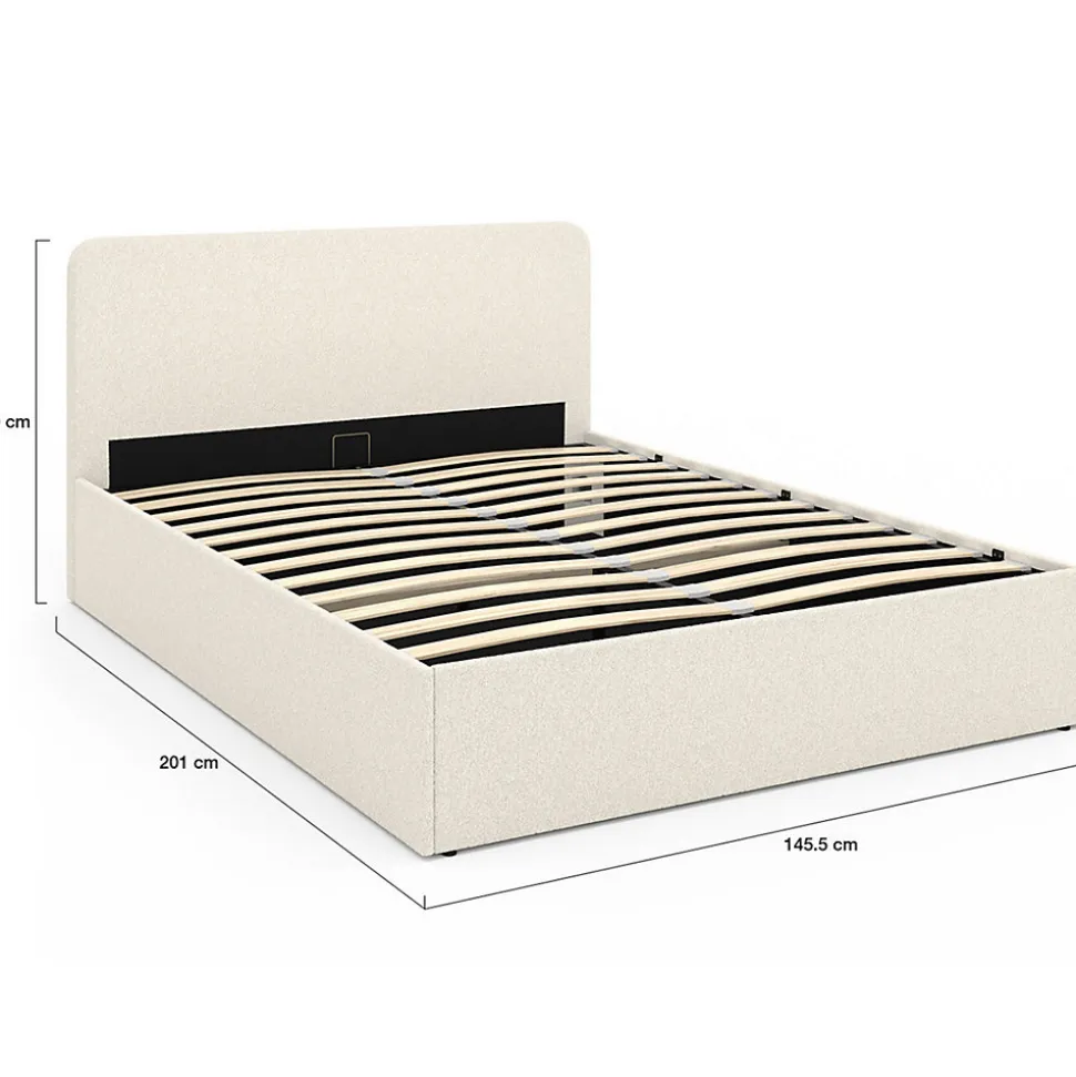 Lit coffre double BRADFORD avec tête de lit et sommier 140 x 190 cm tissu bouclette