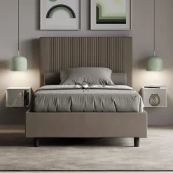 Lit coffre double capitonné 160x200 en microfibre ocre Nandy