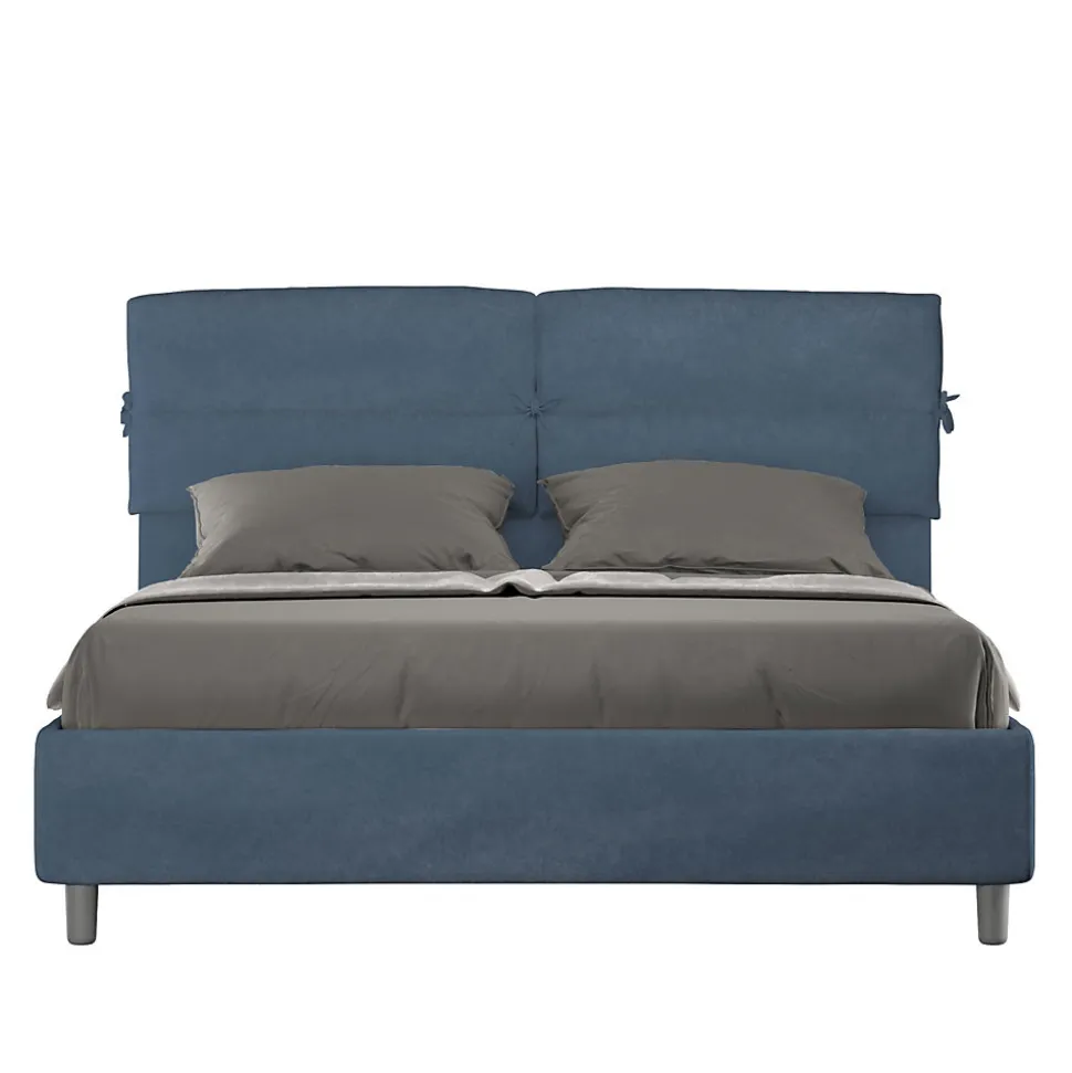 Lit coffre double capitonné 160x200 Nandy microfibre bleu