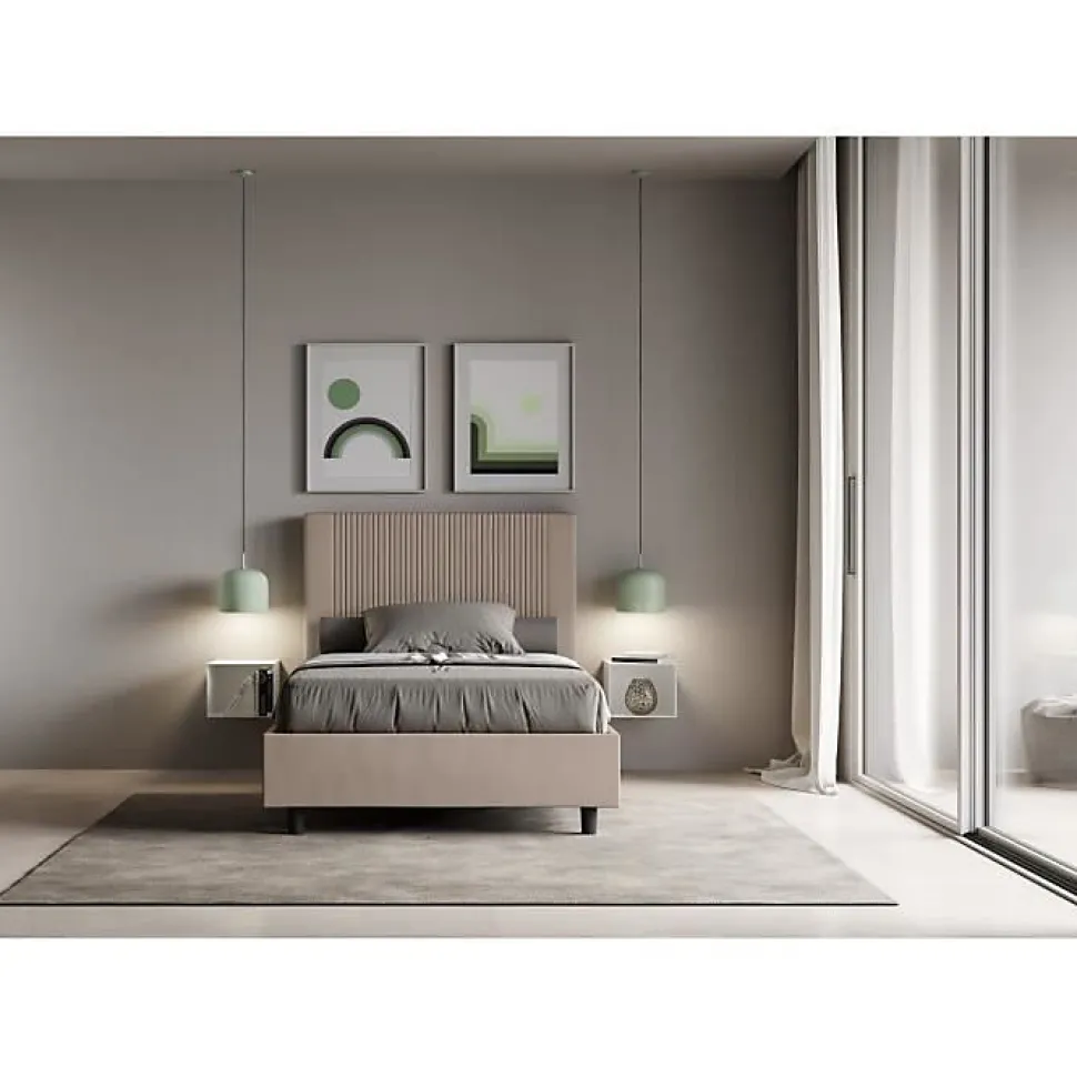 Lit coffre double capitonné 160x200 Nandy microfibre bleu