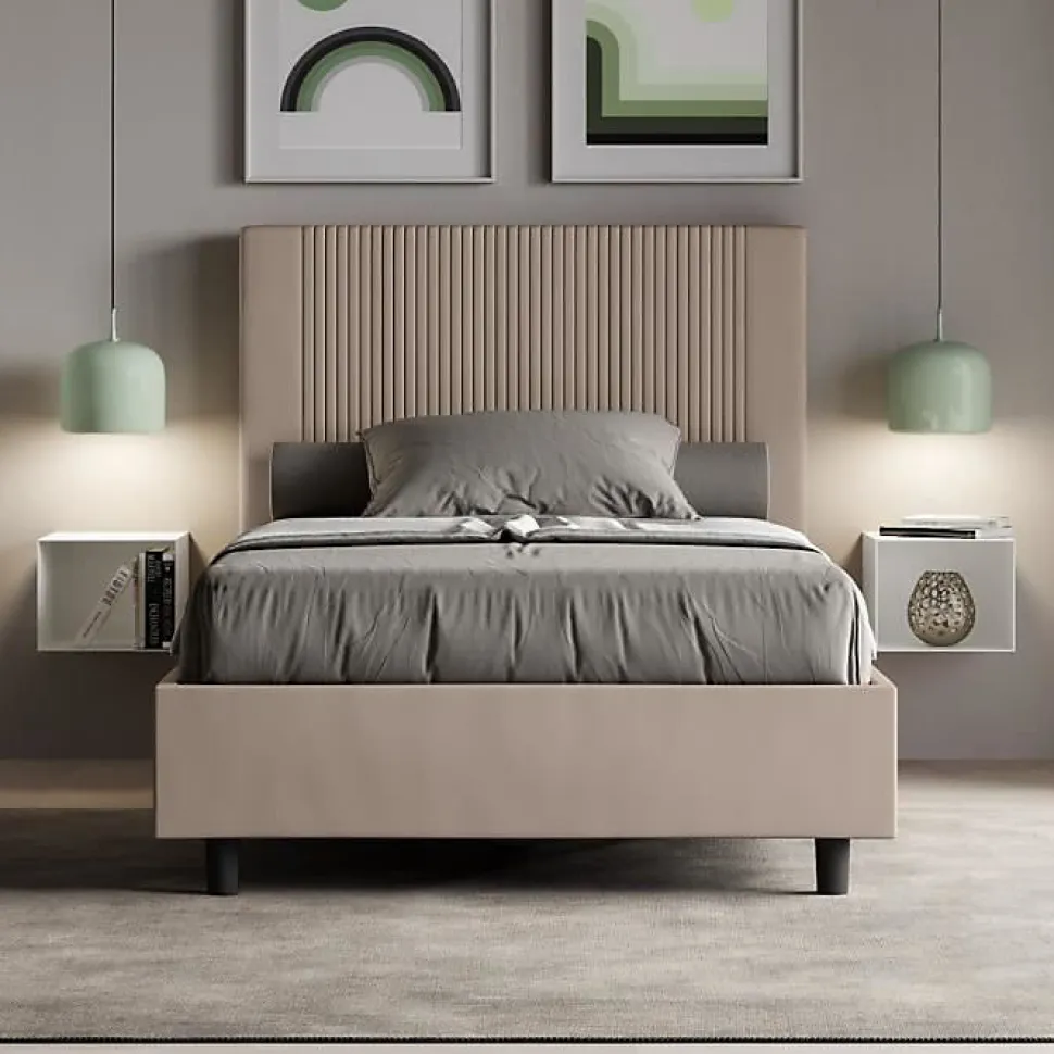 Lit coffre double capitonné 160x200 Nandy microfibre bleu