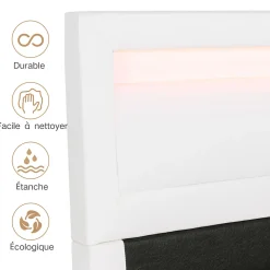 Lit Coffre Double Capitonnée 140x190 cm , avec LED, Éclairage Réglable, Rangement Sous Le Lit, PU et Bois Blanc, Sans Matelas