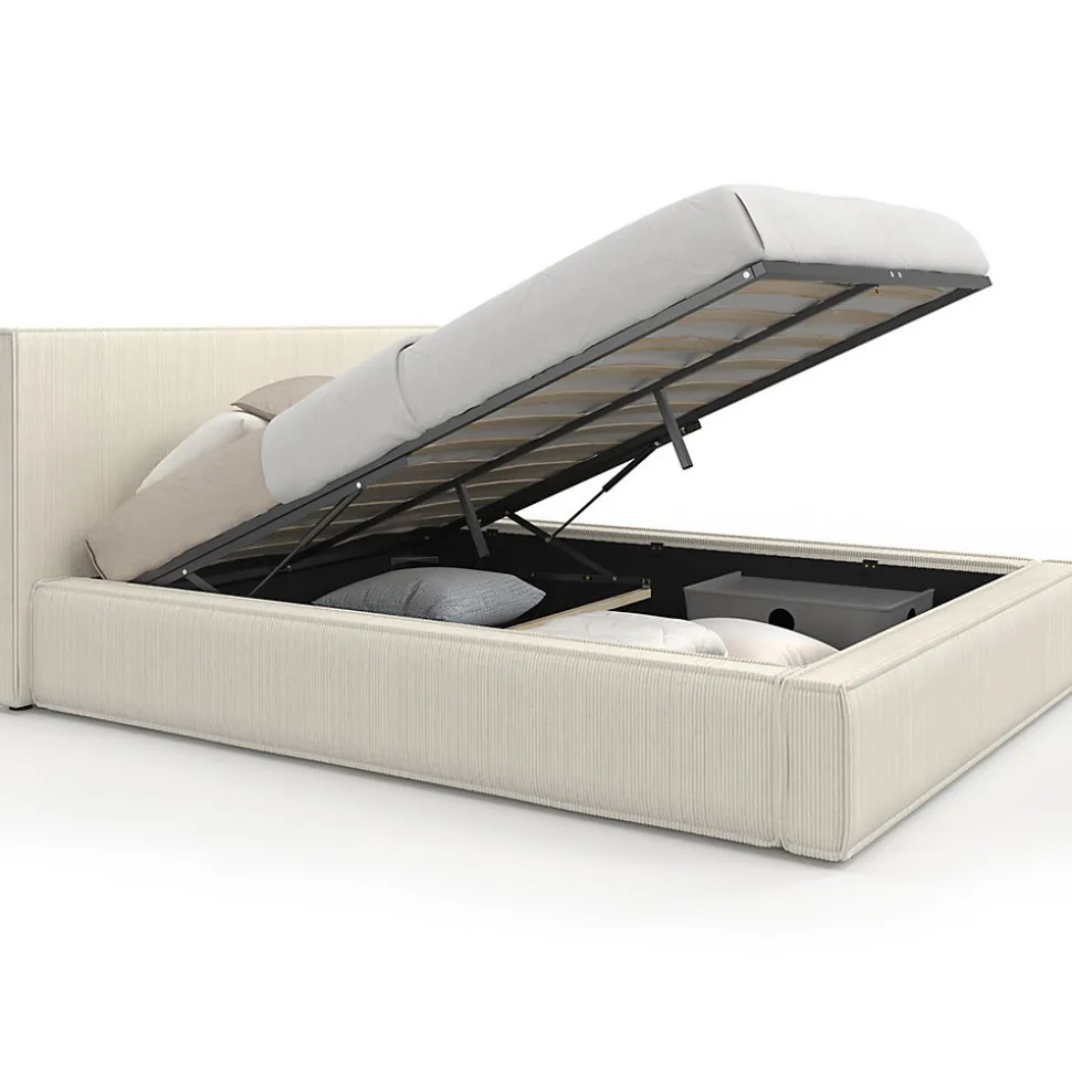 Lit coffre double JADE avec sommier 140 x 190 cm velours côtelé beige