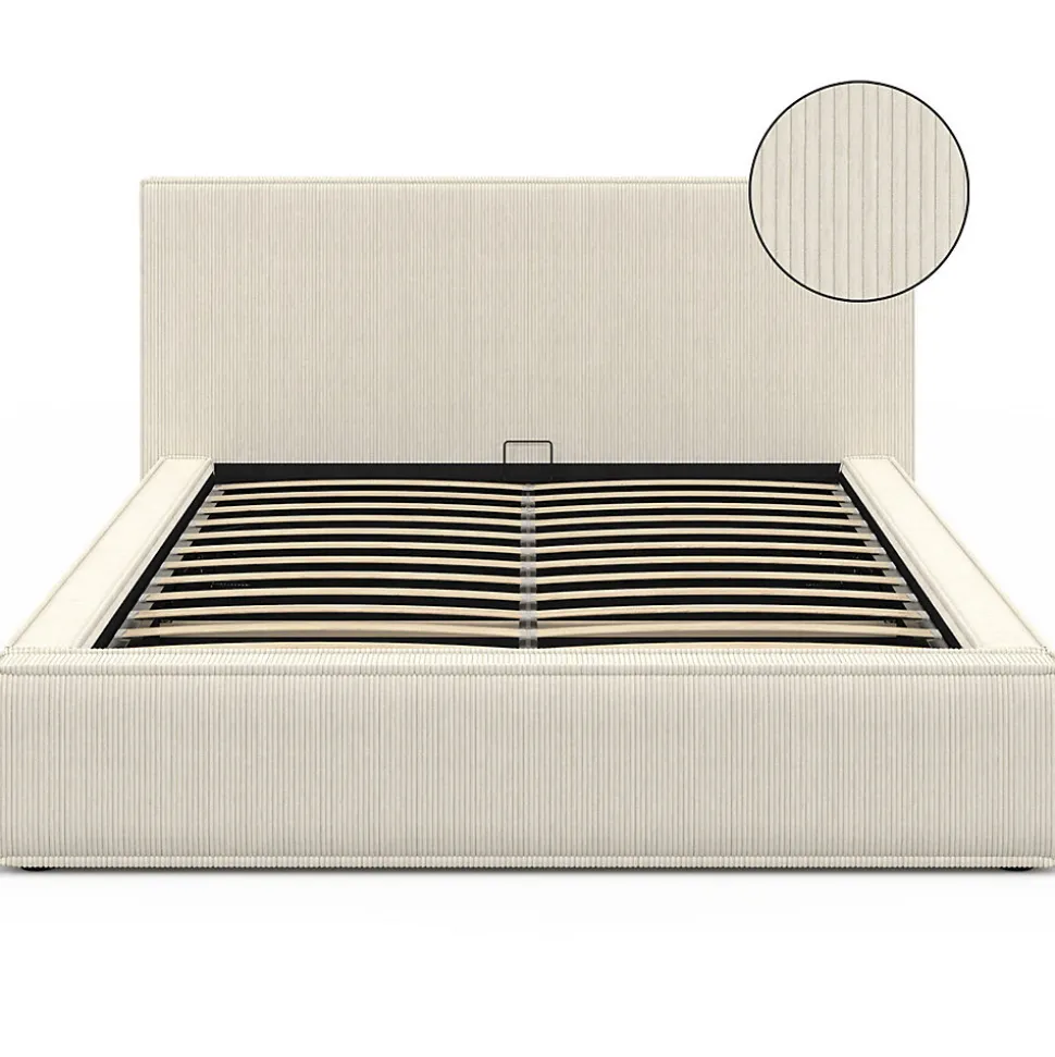 Lit coffre double JADE avec sommier 140 x 190 cm velours côtelé beige