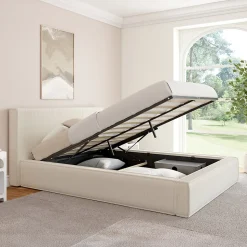 Lit coffre double JADE avec sommier 140 x 190 cm velours côtelé beige