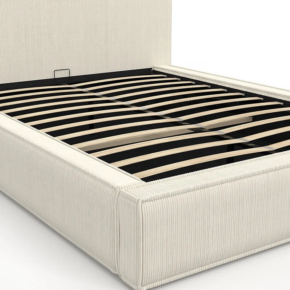 Lit coffre double JADE avec sommier 140 x 190 cm velours côtelé beige