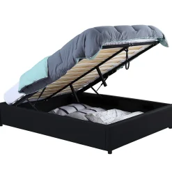 Lit coffre double MIAMI avec sommier 140 x 190 cm PVC noir