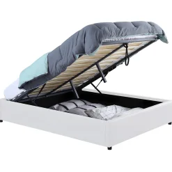 Lit coffre double MIAMI avec sommier 160 x 200 cm PVC blanc