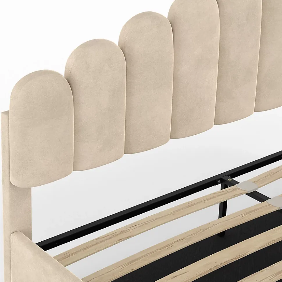 Lit coffre double NOELIE avec tête de lit et sommier 160 x 200 cm velours beige