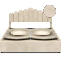 Lit coffre double NOELIE avec tête de lit et sommier 160 x 200 cm velours beige