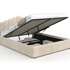 Lit coffre double NOELIE avec tête de lit et sommier 160 x 200 cm velours beige