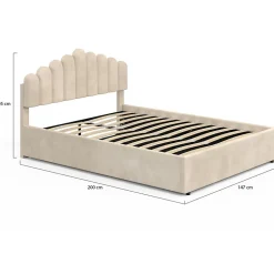 Lit coffre double NOELIE avec tête de lit et sommier 140 x 190 cm velours beige