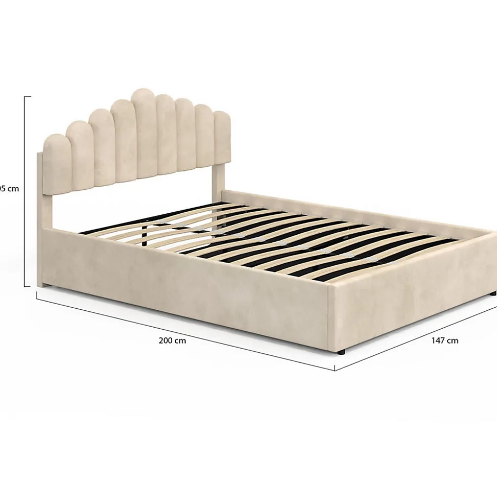 Lit coffre double NOELIE avec tête de lit et sommier 140 x 190 cm velours beige