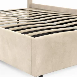Lit coffre double NOELIE avec tête de lit et sommier 140 x 190 cm velours beige