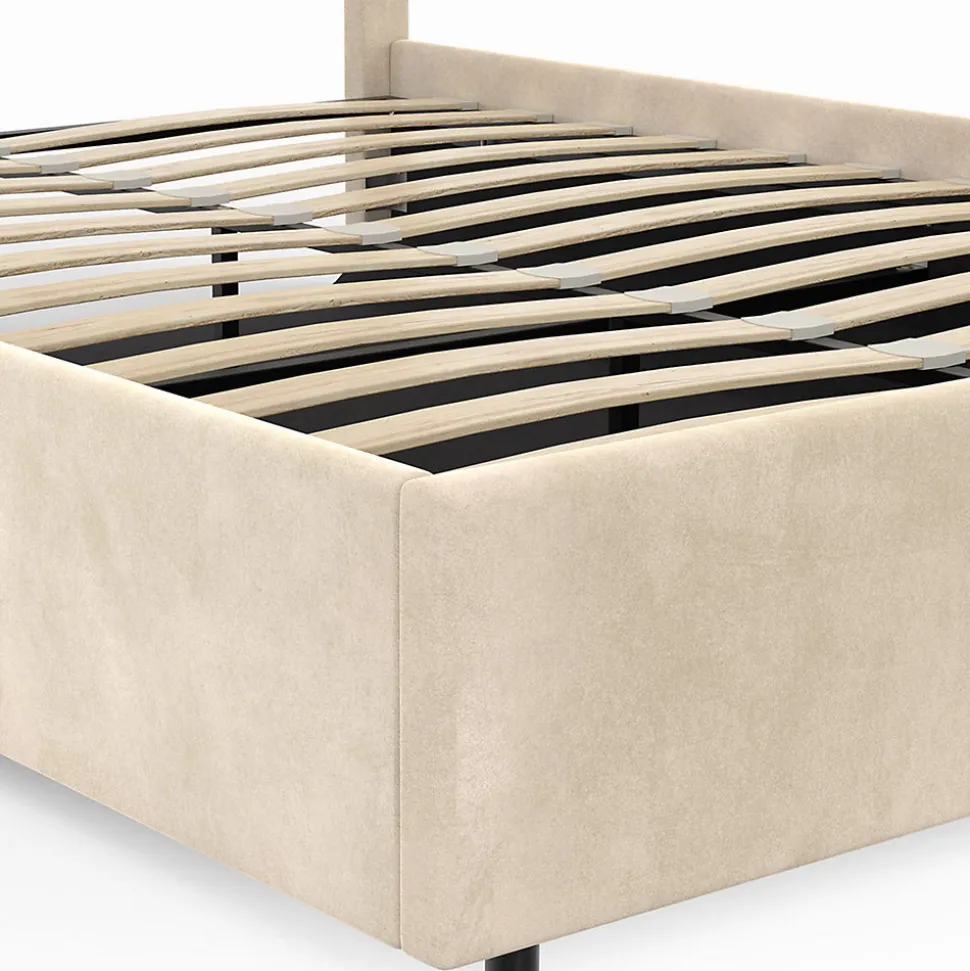 Lit coffre double NOELIE avec tête de lit et sommier 140 x 190 cm velours beige