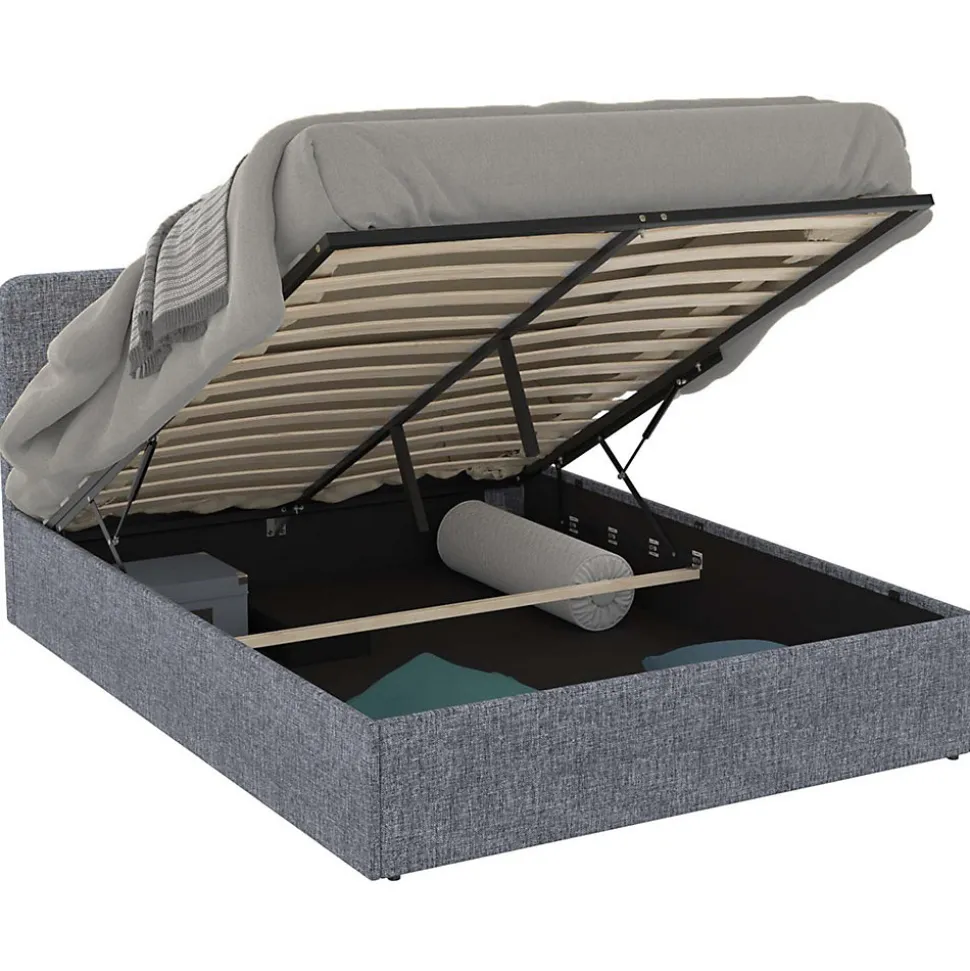 Lit coffre double NORFOLK avec tête de lit et sommier 140 x 190 cm tissu gris anthracite