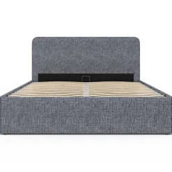 Lit coffre double NORFOLK avec tête de lit et sommier 140 x 190 cm tissu gris anthracite