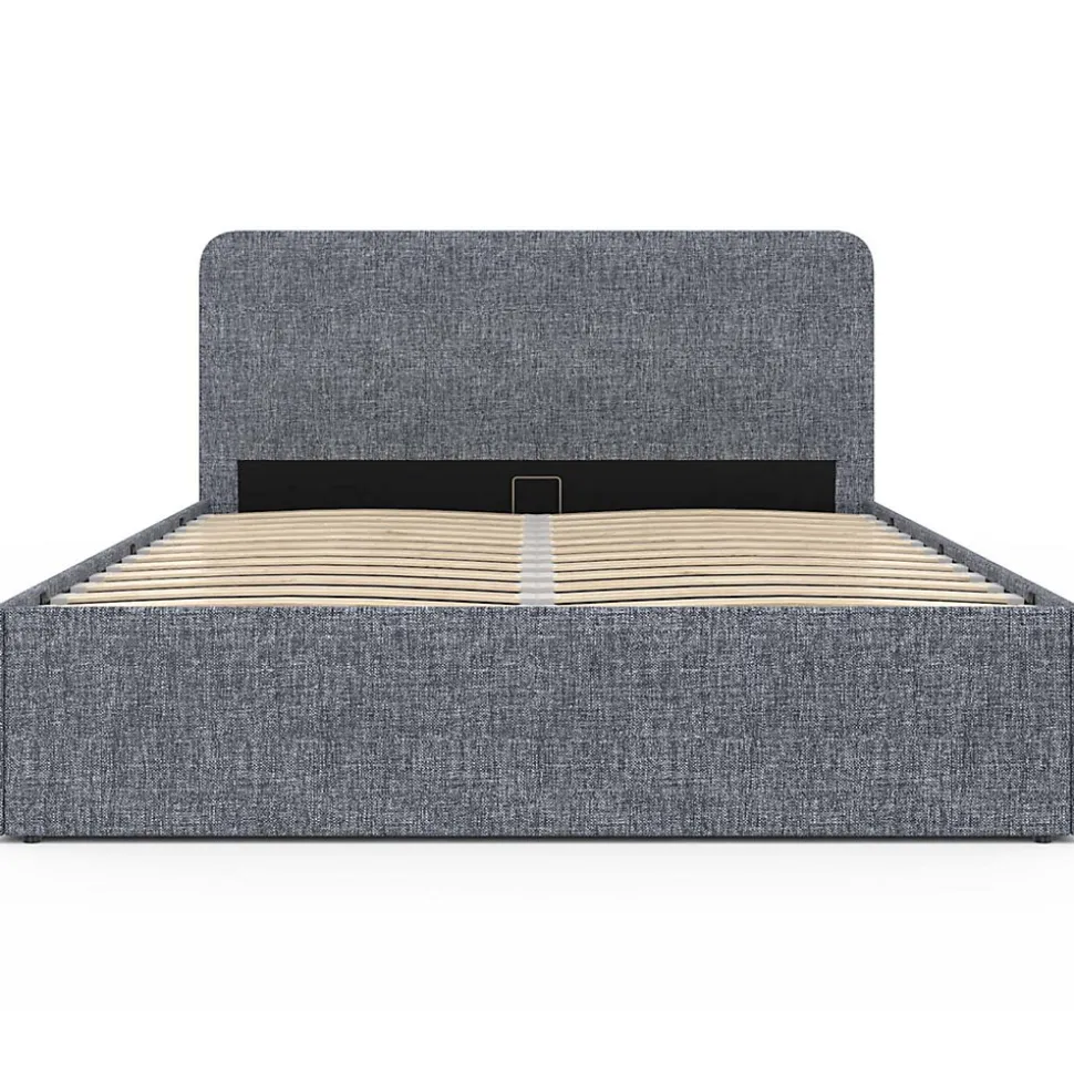 Lit coffre double NORFOLK avec tête de lit et sommier 140 x 190 cm tissu gris anthracite