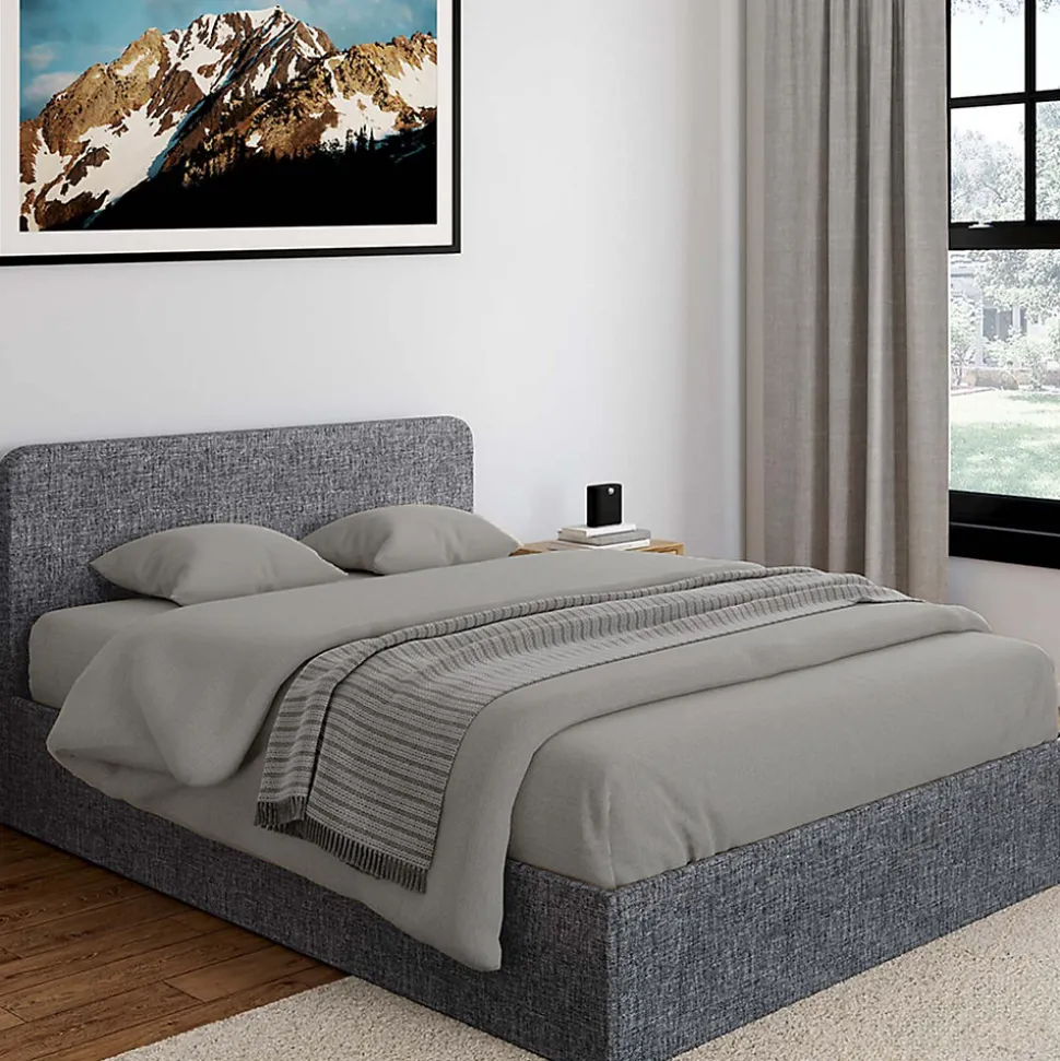 Lit coffre double NORFOLK avec tête de lit et sommier 140 x 190 cm tissu gris anthracite
