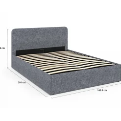 Lit coffre double NORFOLK avec tête de lit et sommier 140 x 190 cm tissu gris anthracite