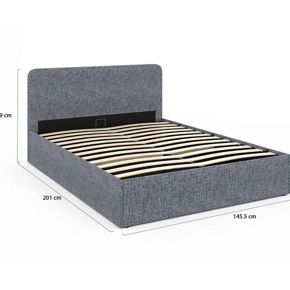 Lit coffre double NORFOLK avec tête de lit et sommier 140 x 190 cm tissu gris anthracite