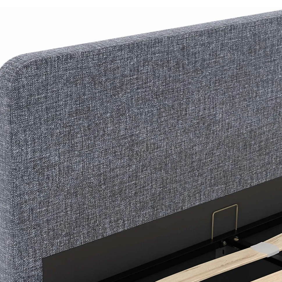 Lit coffre double NORFOLK avec tête de lit et sommier 140 x 190 cm tissu gris anthracite