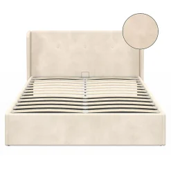 Lit coffre double OREA avec tête de lit enveloppante à oreilles et sommier 140 x 190 cm velours beige