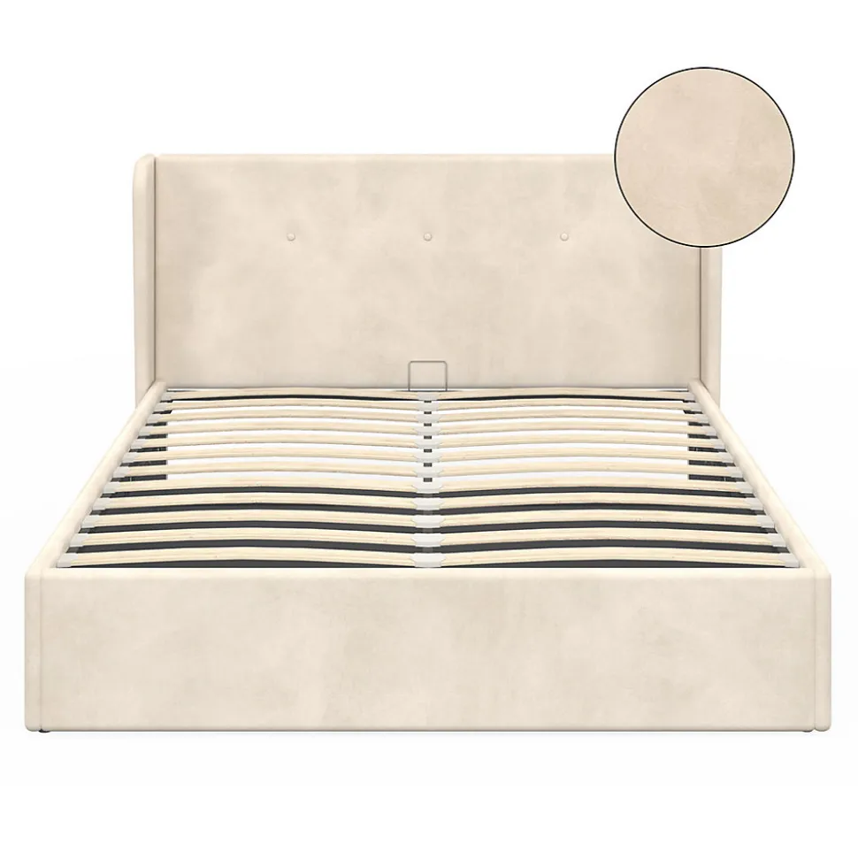 Lit coffre double OREA avec tête de lit enveloppante à oreilles et sommier 140 x 190 cm velours beige