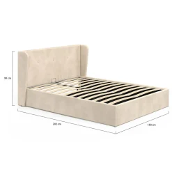 Lit coffre double OREA avec tête de lit enveloppante à oreilles et sommier 140 x 190 cm velours beige