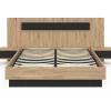 Lit coffre double SANTA avec tête de lit + tables de chevets intégrées et sommier 140 x 190 cm bois et noir