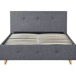Lit coffre double scandinave LULEA avec tête de lit et sommier 140 x 190 cm tissu gris anthracite