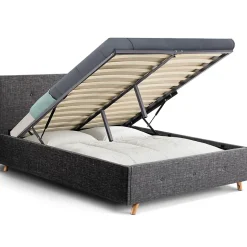 Lit coffre double scandinave LULEA avec tête de lit et sommier 140 x 190 cm tissu gris anthracite