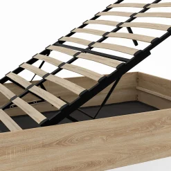 Lit coffre double SEASIDE avec tête de lit et sommier 140 x 190 cm façon hêtre et blanc