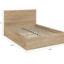 Lit coffre double SEASIDE avec tête de lit et sommier 160 x 200 cm façon hêtre