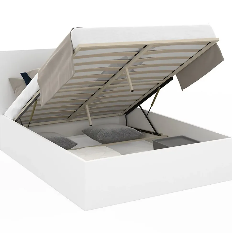 Lit coffre double SEASIDE avec tête de lit et sommier 140 x 190 cm blanc