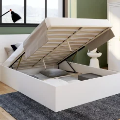 Lit coffre double SEASIDE avec tête de lit et sommier 140 x 190 cm blanc