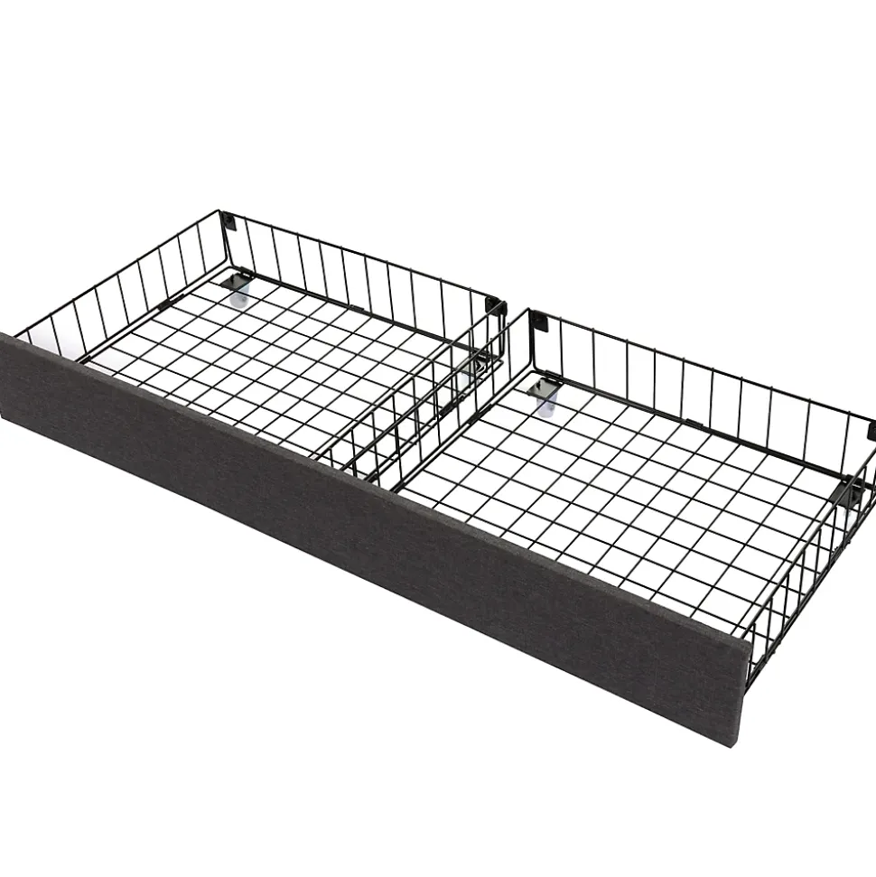 Lit Coffre Double 140x190 cm - Lit Hydraulique avec Rangement et Éclairage LED - Tissu Lin - Sans Matelas - Gris