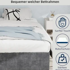 Lit Coffre Double 160x200 cm - Moderne en Velours Hollandais avec Vérin Hydraulique, Sans Tête de Lit - Gris - Sans Matelas