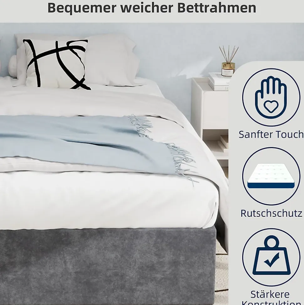 Lit Coffre Double 160x200 cm - Moderne en Velours Hollandais avec Vérin Hydraulique, Sans Tête de Lit - Gris - Sans Matelas