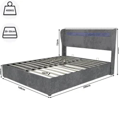 Lit Coffre Double 140x200 cm Adulte Moderne, Mécanisme à Vérin à Gaz et Rangement, Sans Tête de Lit, Sans Matelas, Velours Gris