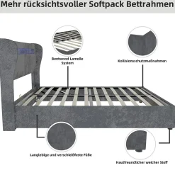 Lit Coffre Double 140x200 cm Adulte Moderne, Mécanisme à Vérin à Gaz et Rangement, Sans Tête de Lit, Sans Matelas, Velours Gris