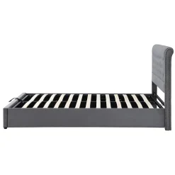 Lit Coffre Double 140x190 cm avec Système Hydraulique, Lit Capitonné en Velours, Gris - Sans Matelas