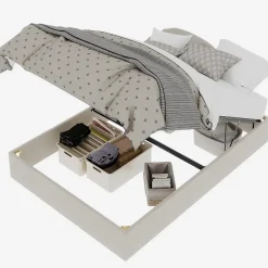 Lit Coffre Double 140x200 cm, Lit Adulte et Ado avec Vérins Hydrauliques, Cadre Moderne, Velours Hollandais Beige, Sans Matelas