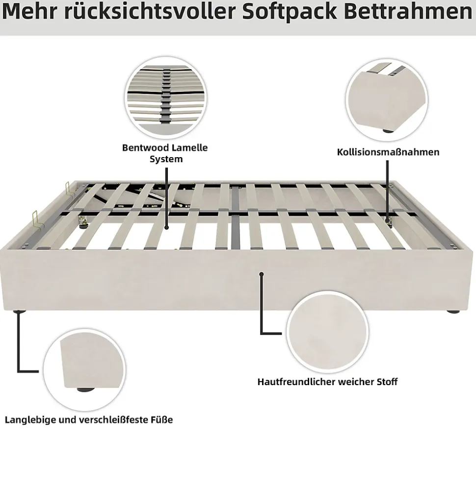 Lit Coffre Double 140x200 cm, Lit Adulte et Ado avec Vérins Hydrauliques, Cadre Moderne, Velours Hollandais Beige, Sans Matelas