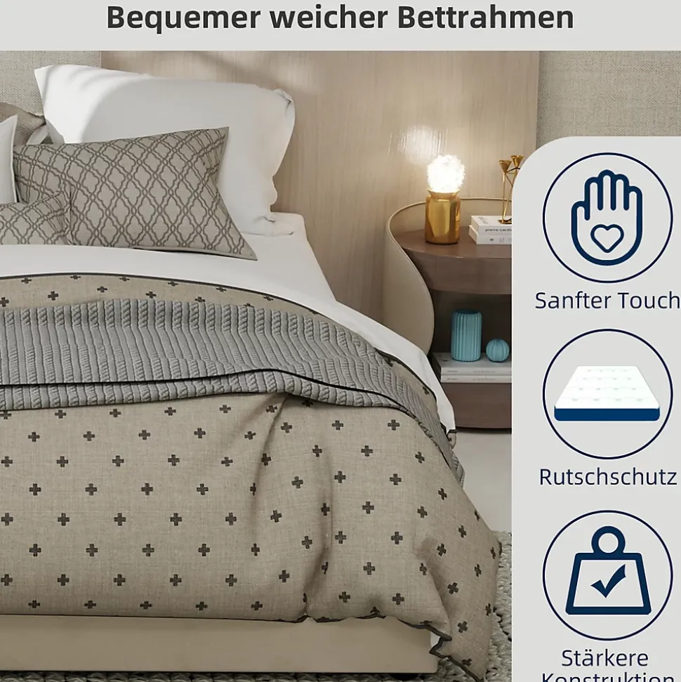 Lit Coffre Double 140x200 cm, Lit Adulte et Ado avec Vérins Hydrauliques, Cadre Moderne, Velours Hollandais Beige, Sans Matelas