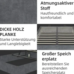 Lit Coffre Double 140x200 cm, Lit Adulte avec Vérins Hydrauliques et Rangement Intégré, Cadre Robuste, Velours Gris