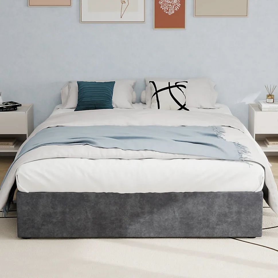 Lit Coffre Double 160x200 cm, Lit Adulte avec Vérin Hydraulique et Cadre Moderne, Sans Matelas, Gris