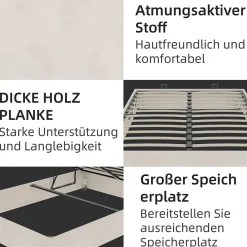 Lit Coffre Double 140x200 cm, Lit Adulte avec Vérins Hydrauliques, Cadre Moderne en Velours Beige, Sans Matelas